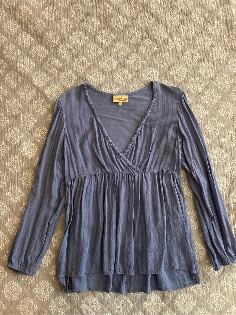 Princess Vera Wang dusty blue long sleeve empire waist top size L